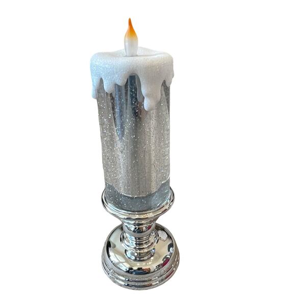 13in Illuminated Glitter Pedestal Candle by VALERIE in SILVER  Holiday Decor New - Picture 10 of 10